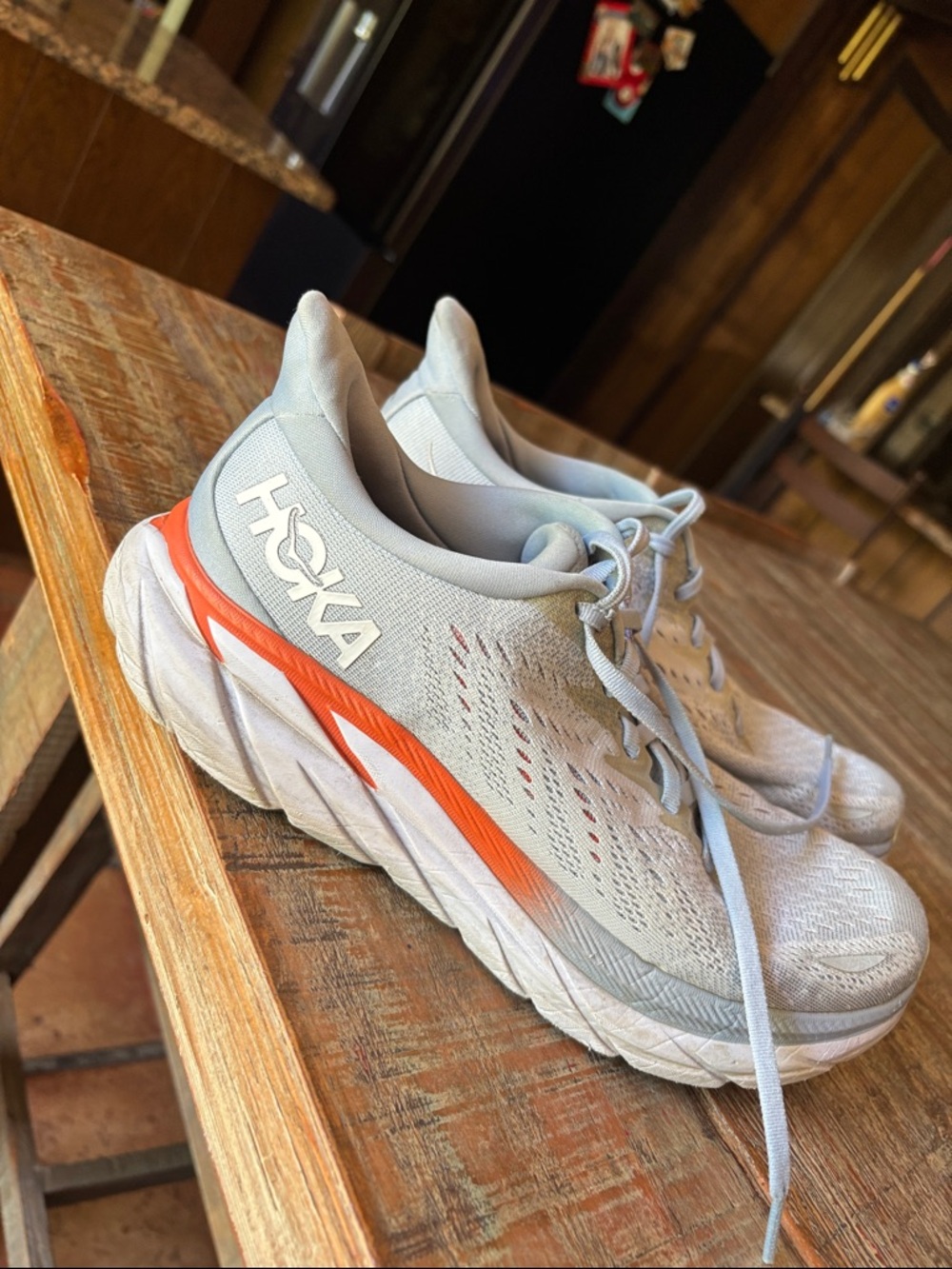 Hoka Light Gray and Orange Women's Running Sneakers